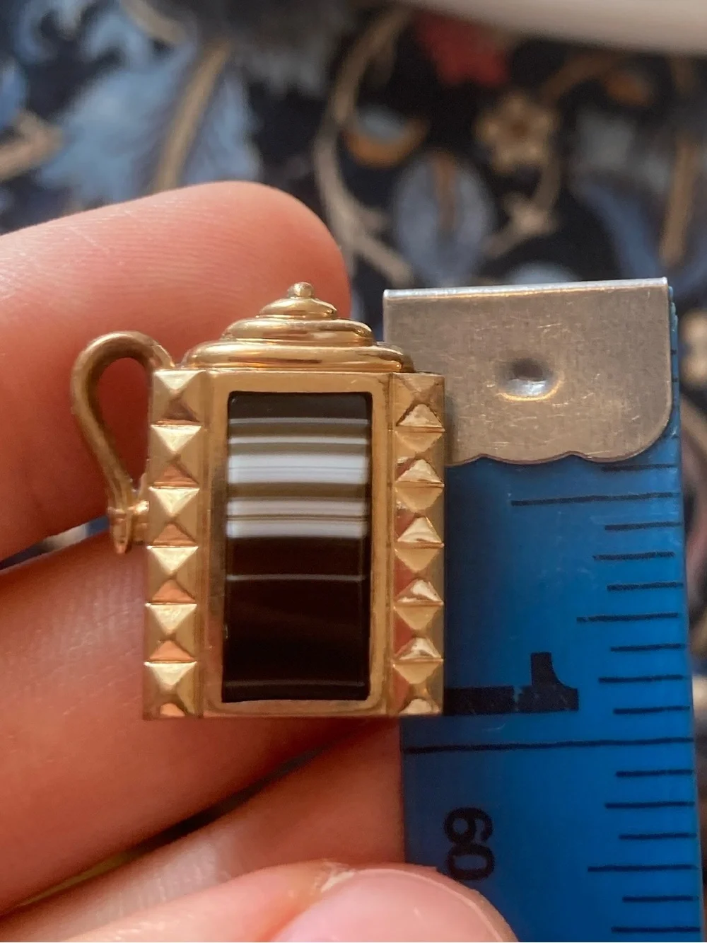 Antique Victorian Double-Sided Banded Agate Gold-Filled Dangling Charm